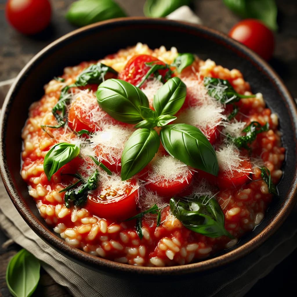 Risotto al Pomodoro e Basilico con Sferzata di Parmigiano