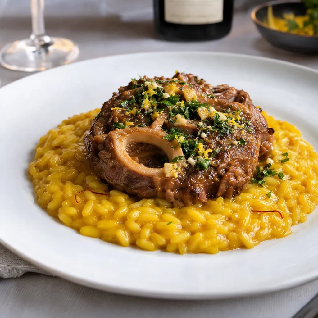 Risotto alla milanese con ossobuco leggero e gremolada