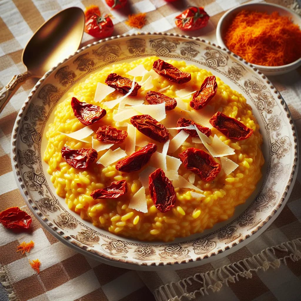 Risotto allo Zafferano con Pomodori Secchi e Scaglie di Pecorino
