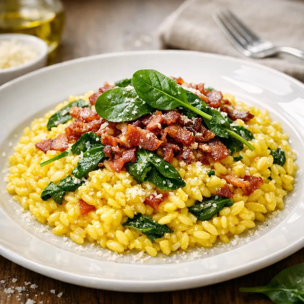 Risotto allo Zafferano con Speck e Spinaci