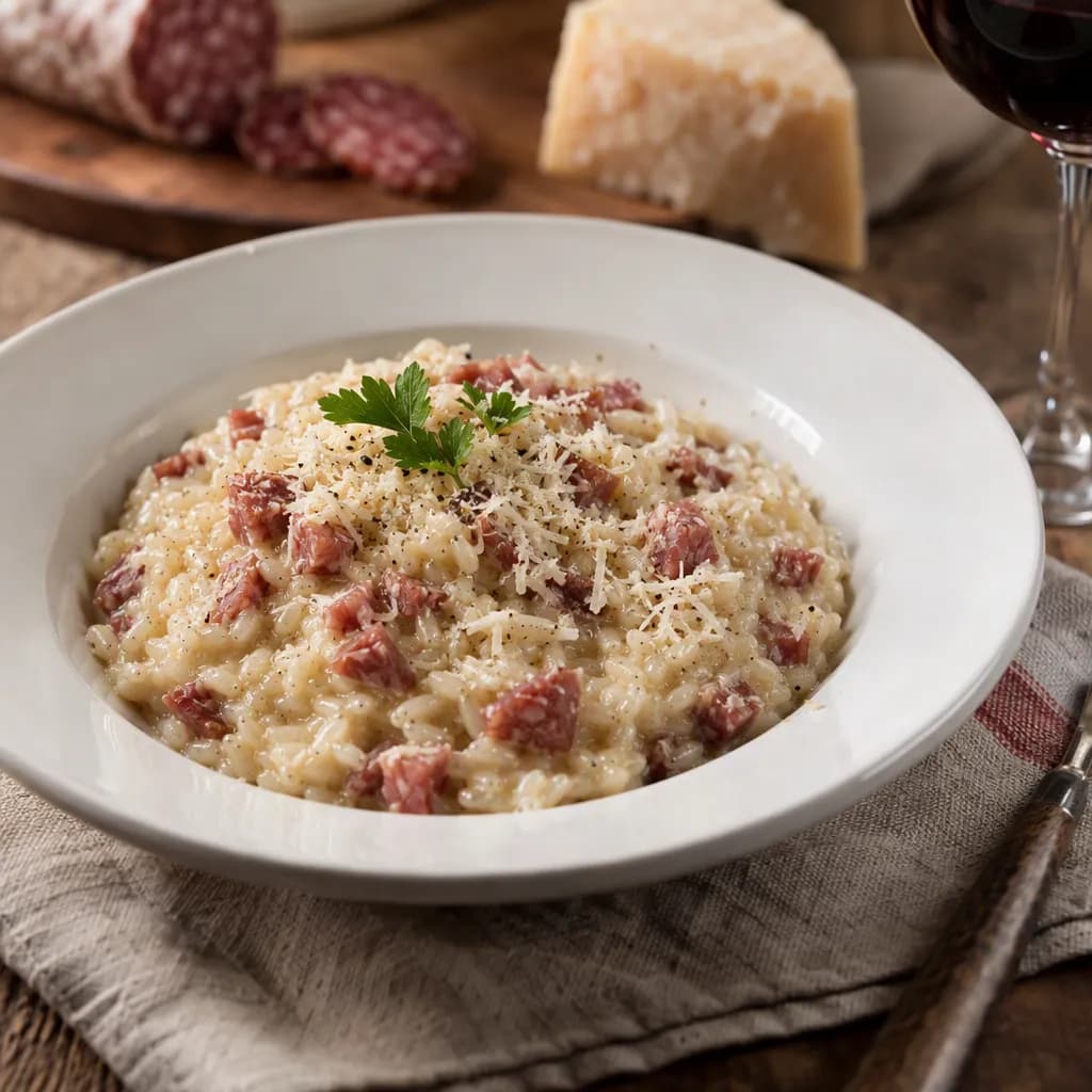 Risotto cremoso al salame e Parmigiano