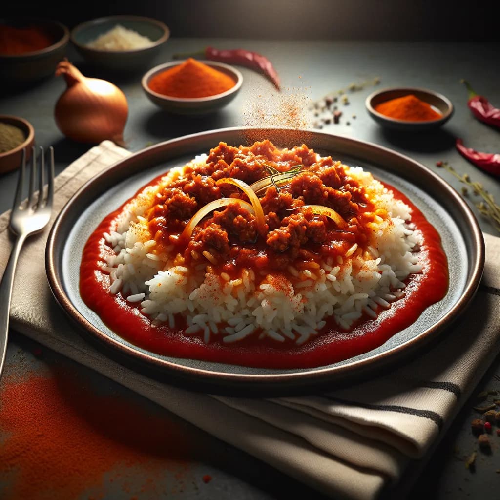 Riz à la Sauce Tomate avec Viande Hachée et Oignons