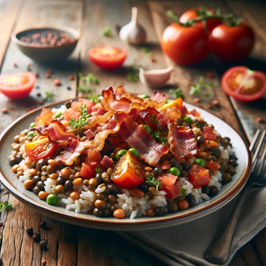 Riz aux Lentilles et Lardons
