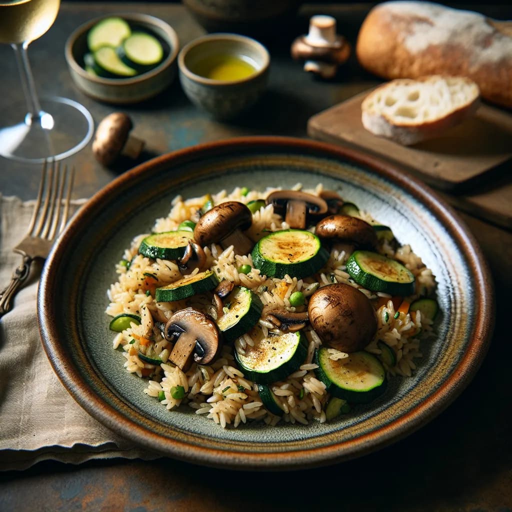 Riz sauté aux champignons et courgettes
