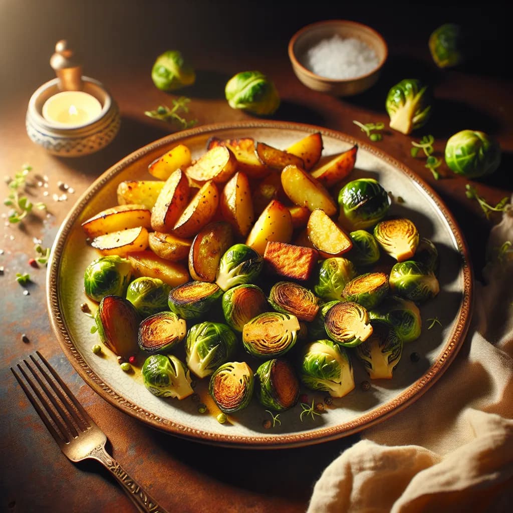 Roasted Brussels Sprouts, Potatoes, and Tempeh