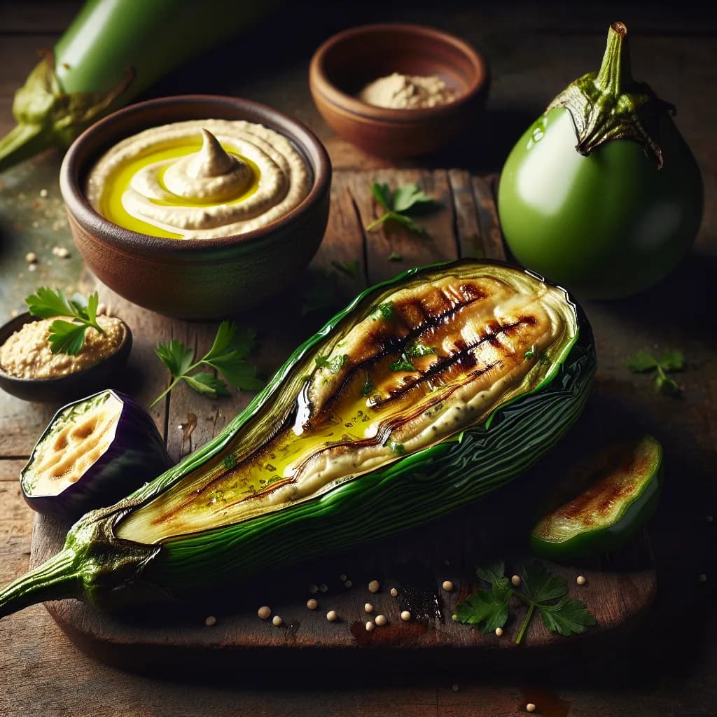 Roasted Green Aubergine and Tahini Dip