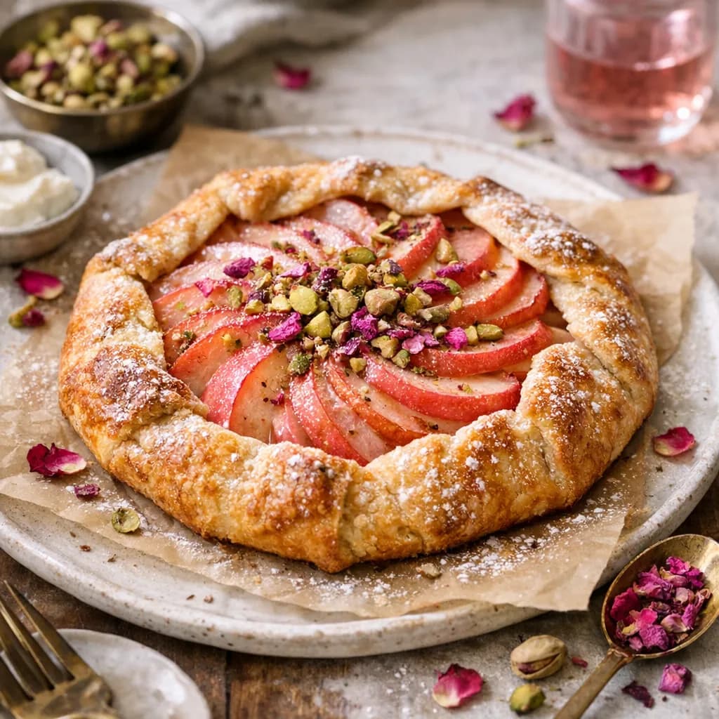 Rosewater Pistachio Apple Galette