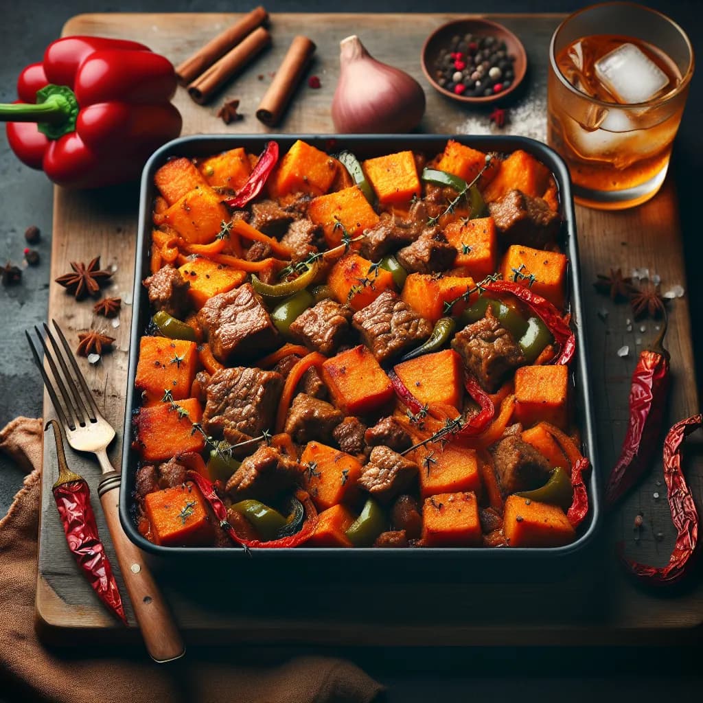 Süßkartoffel-Fleisch-Peperoni-Auflauf
