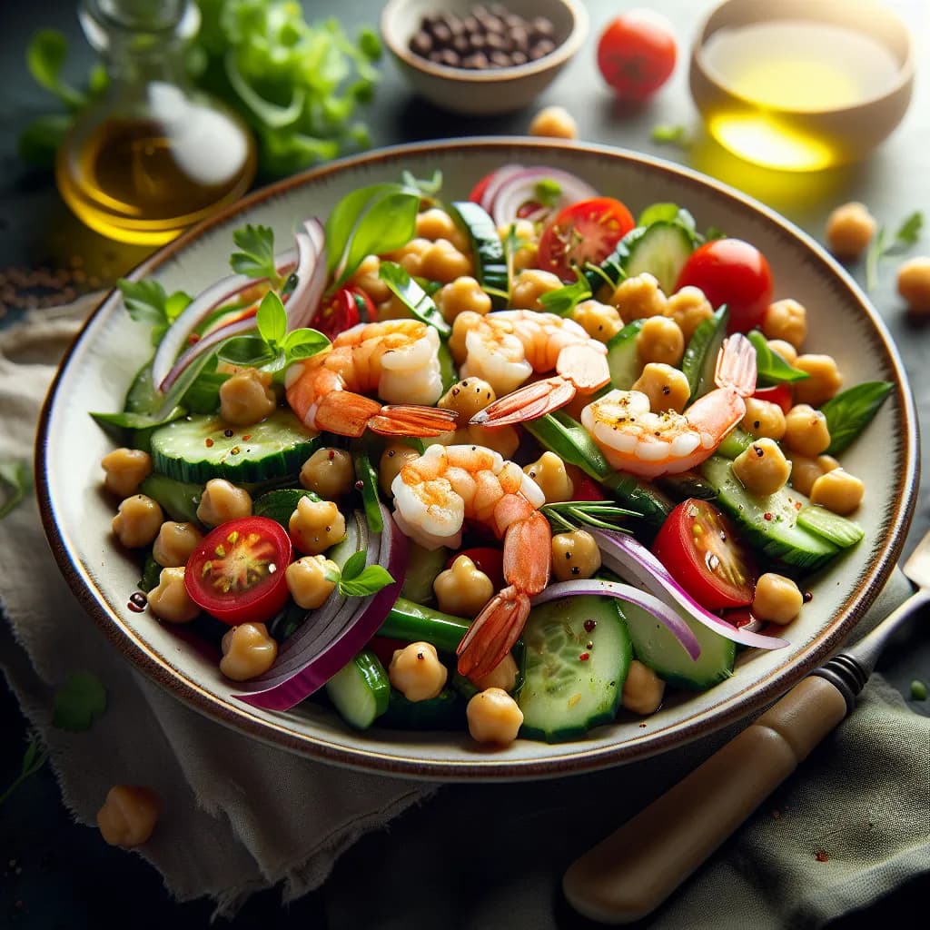 Salade Méditerranéenne de Pois Chiches et Crevettes