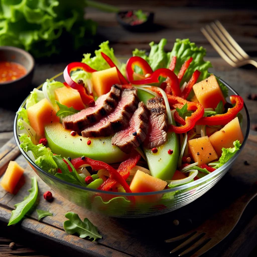 Salade Pimentée au Melon et Viande