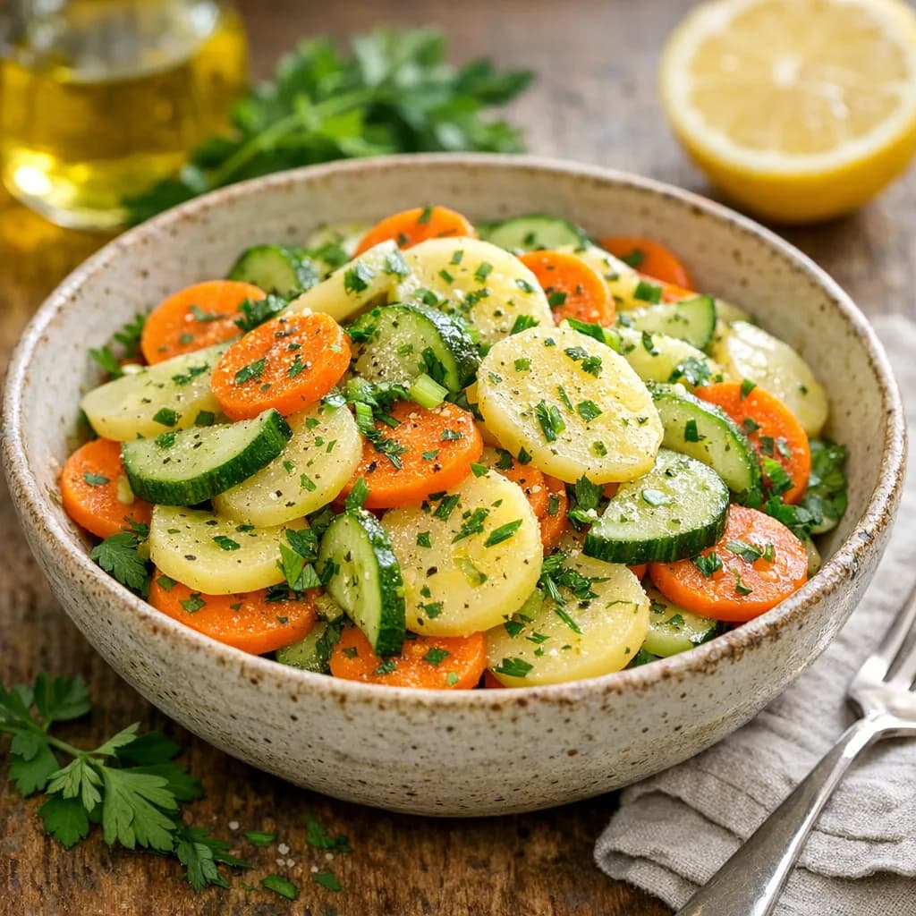 Salade croquante de carottes, pommes de terre et concombre