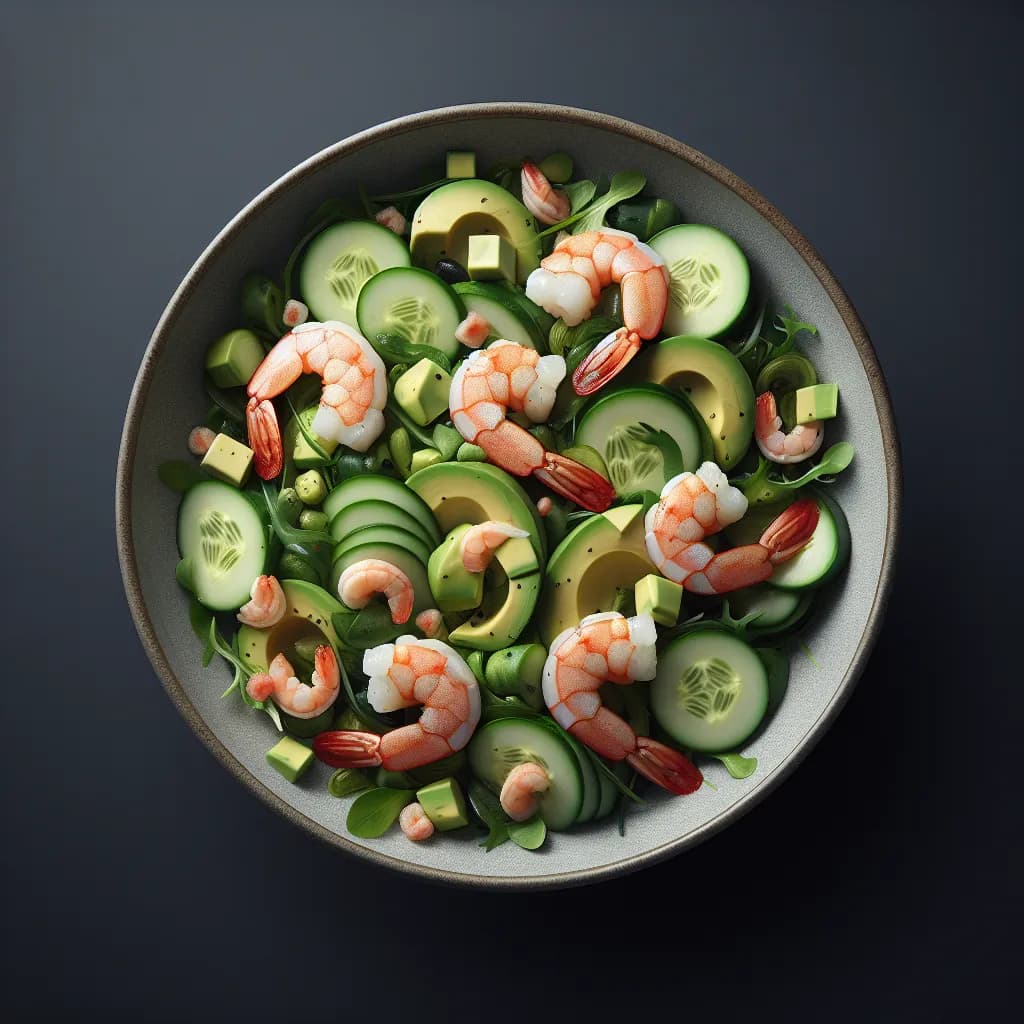 Salade de Concombre, Avocat et Crevettes