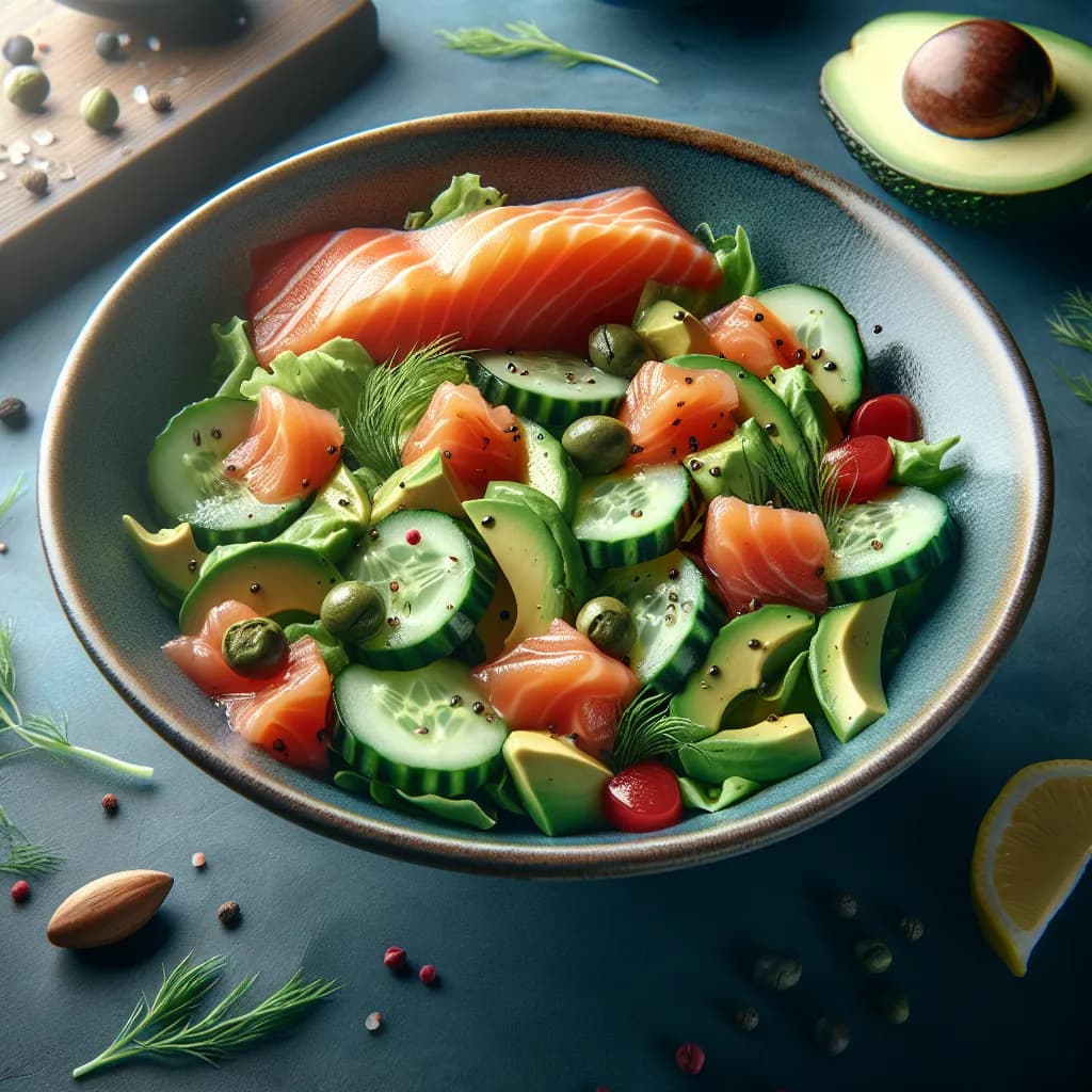 Salade de Concombre, Avocat et Saumon