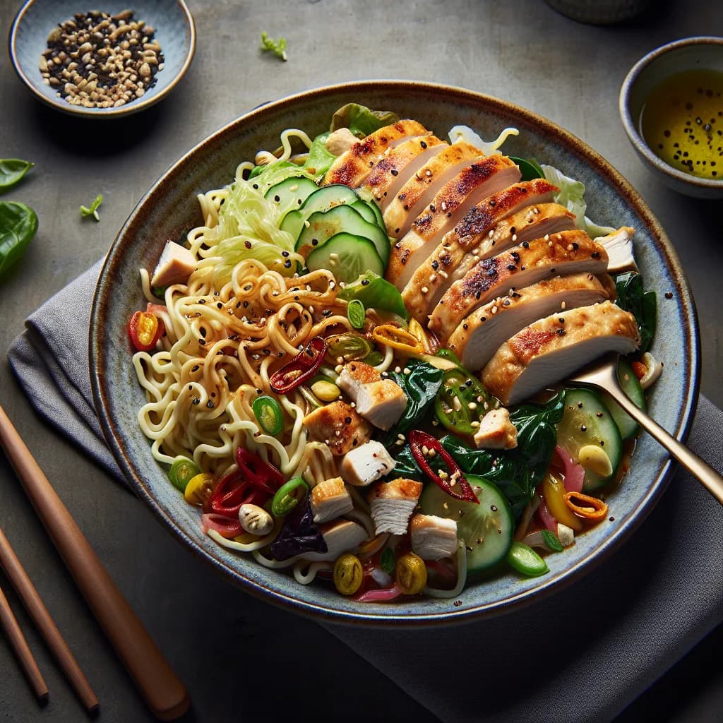 Salade de Poulet Haché et Nouilles Ramen Sans Huile de Sésame