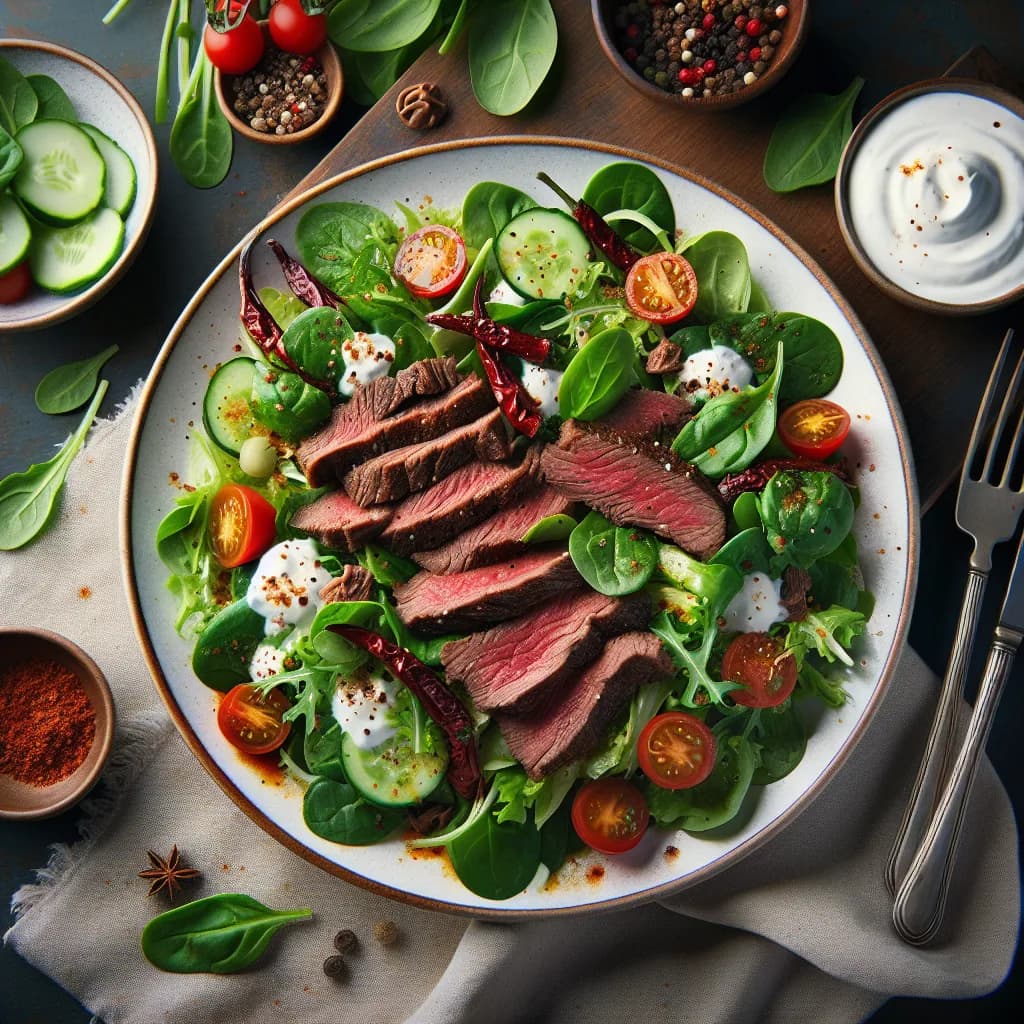 Salade de boeuf épicée au yaourt