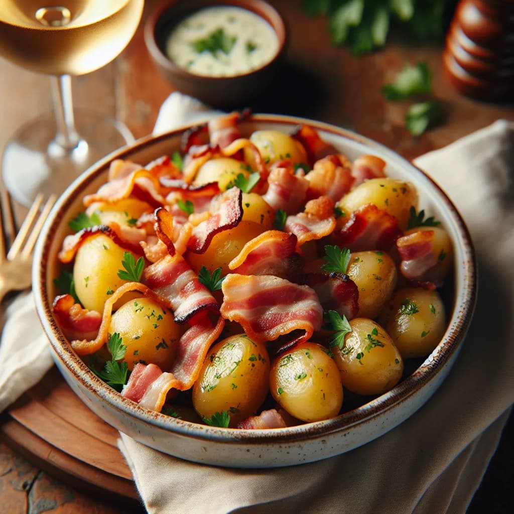 Salade tiède aux lardons et pommes de terre