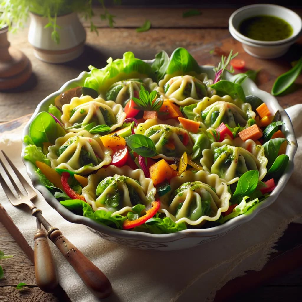 Salade tiède de ravioles aux légumes