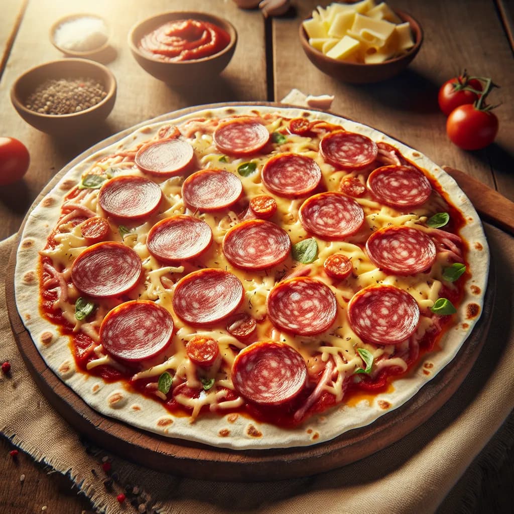 Salami and Cheese Tortilla Pizza