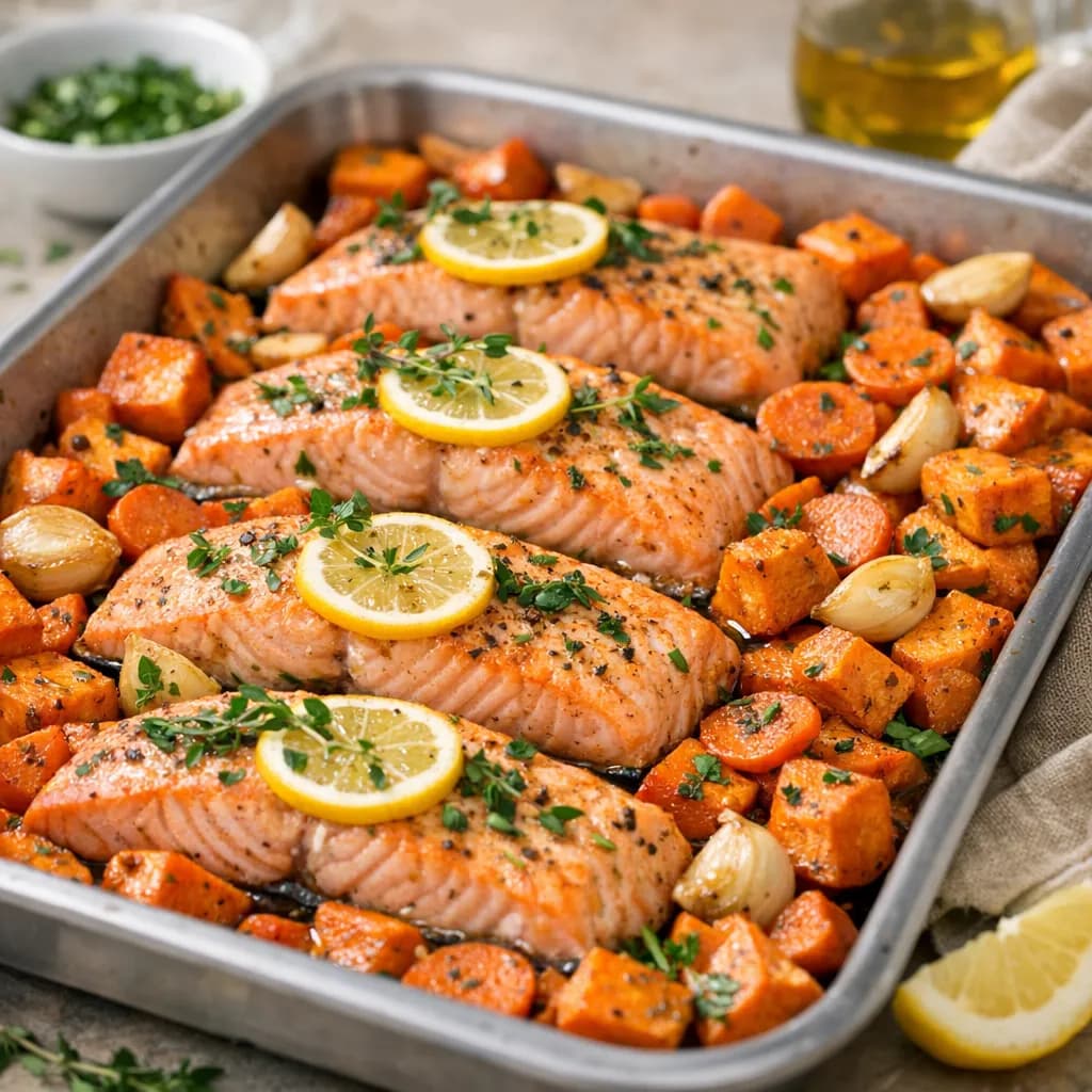 Salmon & Sweet Potato Tray Bake