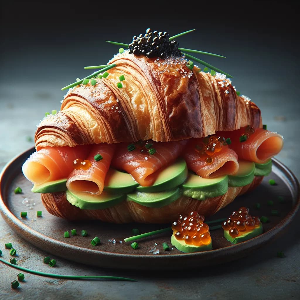 Salmon Croissant with Avocado and Caviar