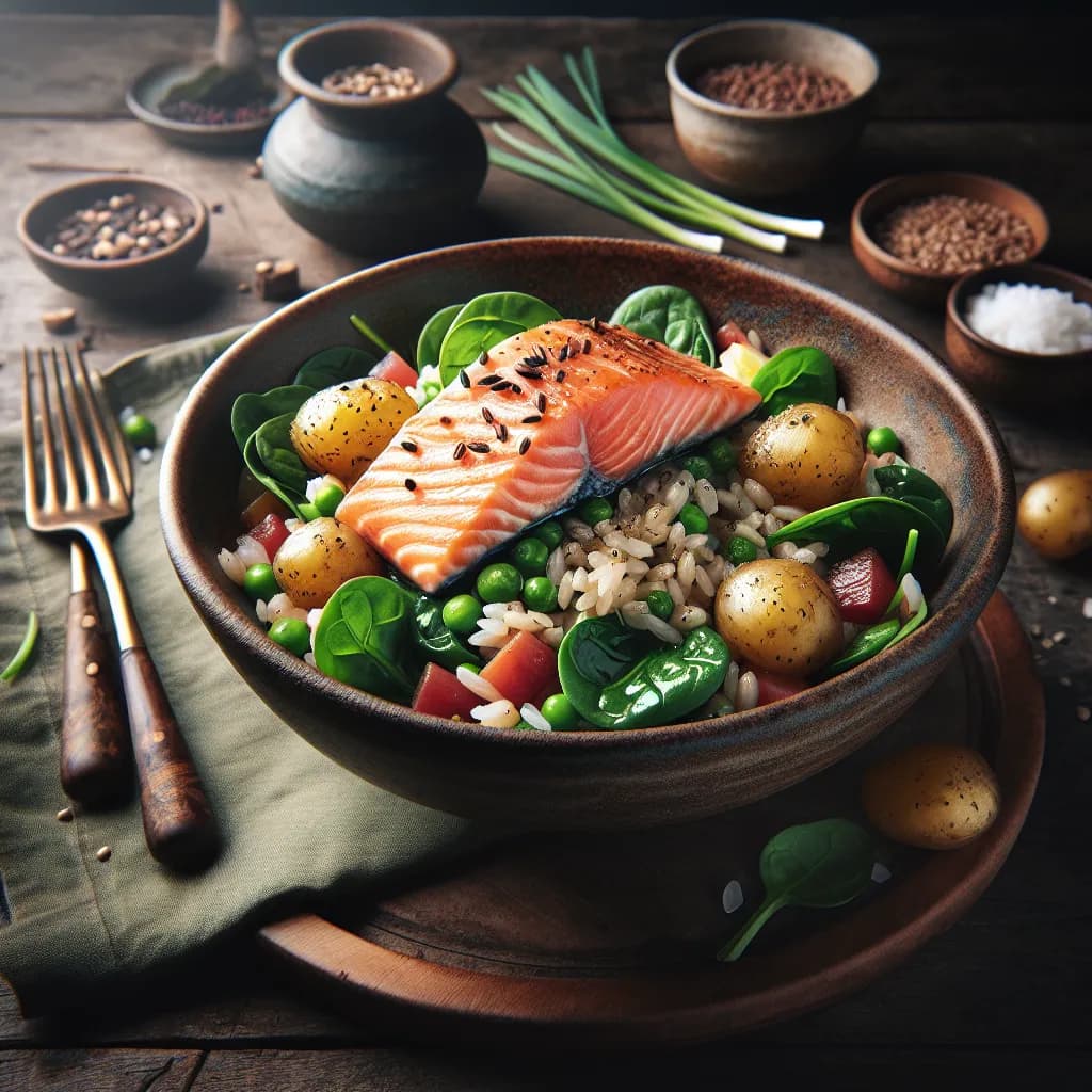 Salmon Rice and Spinach Salad