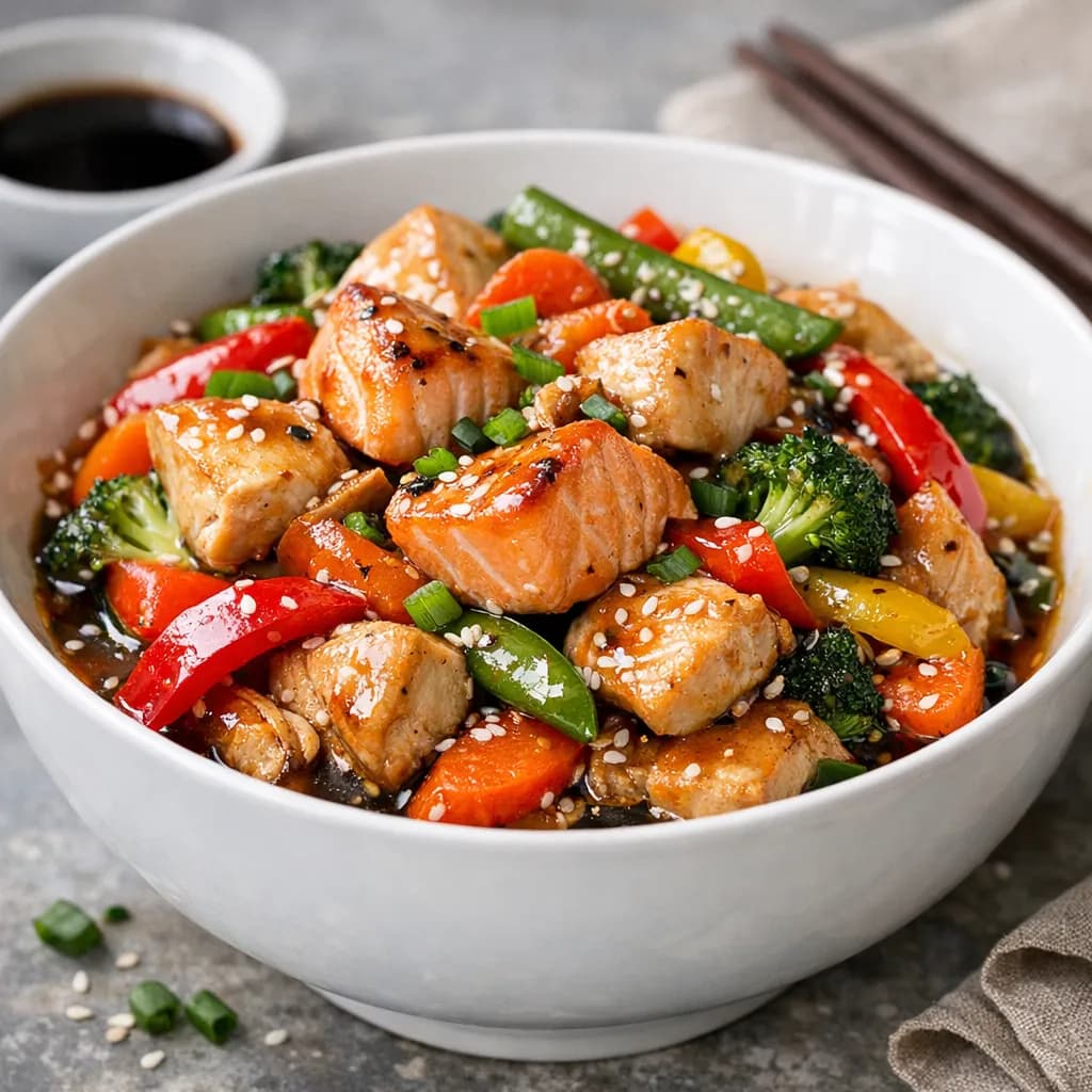 Salmon and Chicken Stir-Fry