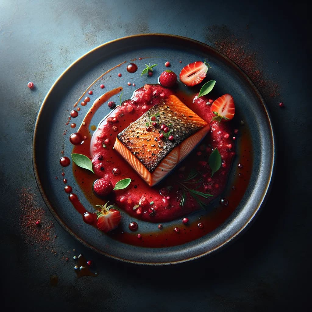 Salmone con salsa di fragole e pepe rosa