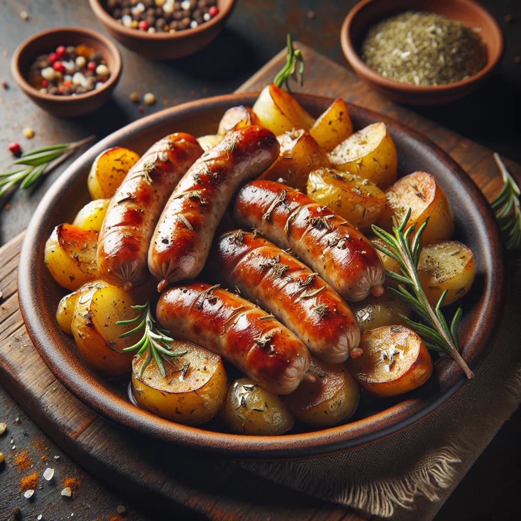Salsiccia al Forno con Patate Aromi e Rosmarino