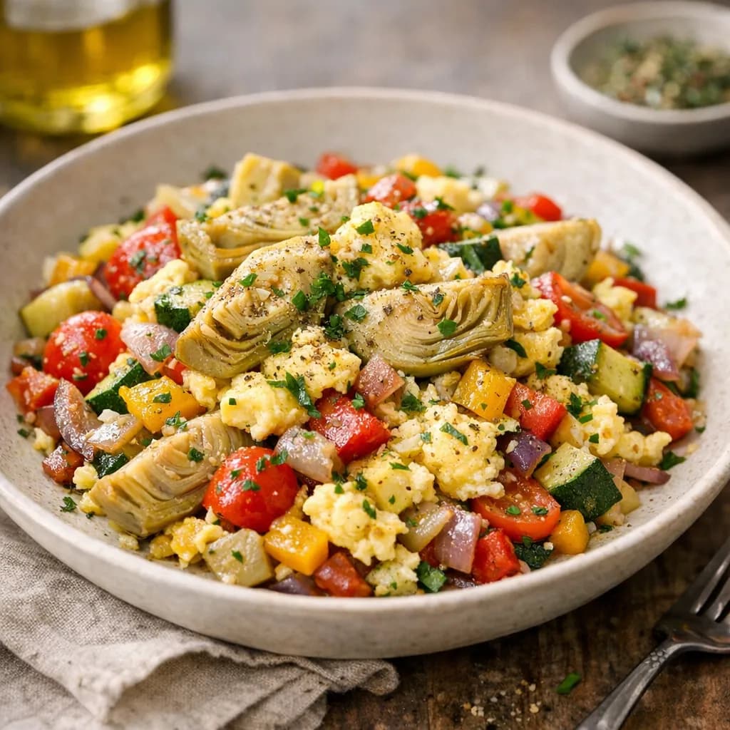 Salteado de Verduras y Huevos con Alcachofa