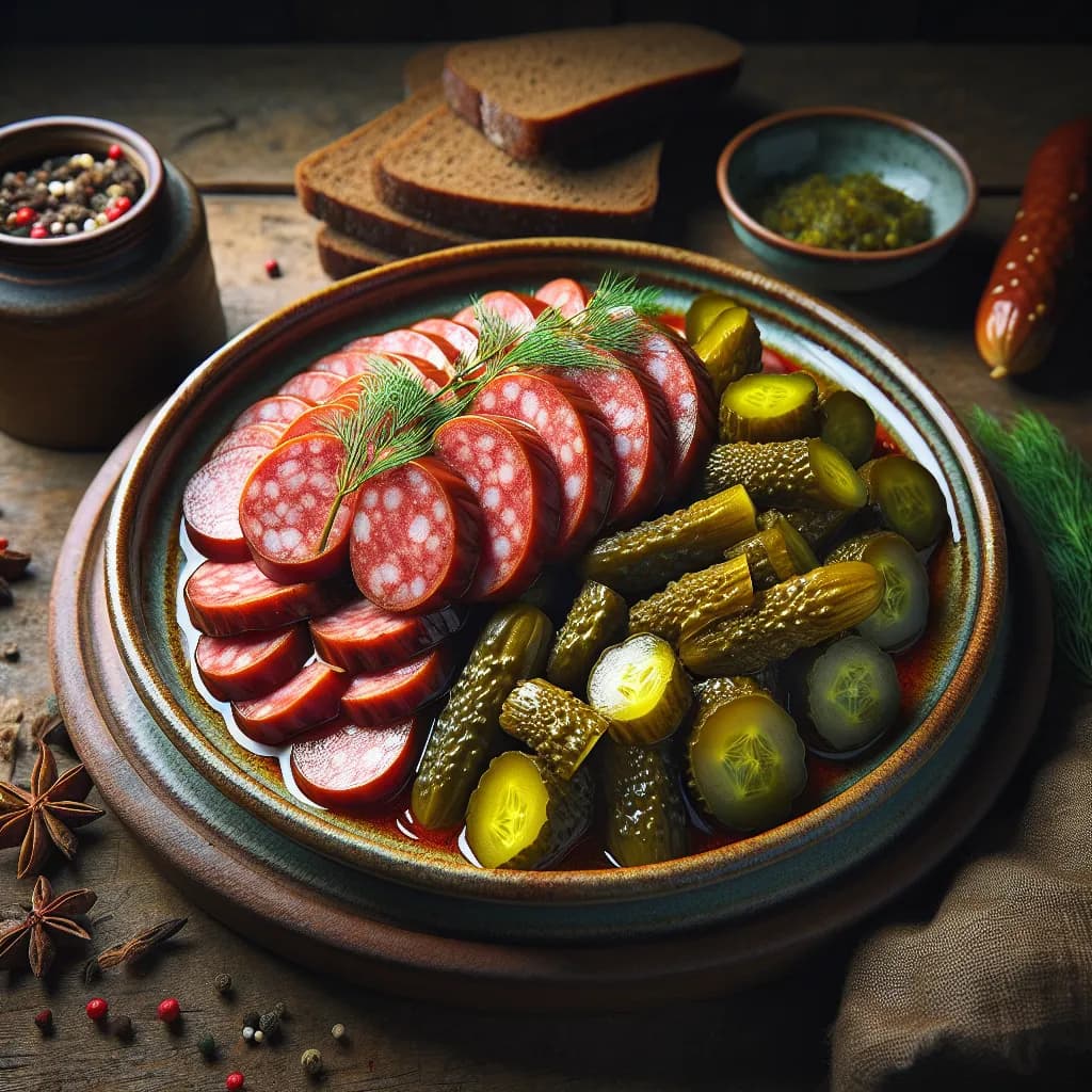 Saure Wurst mit Gurken