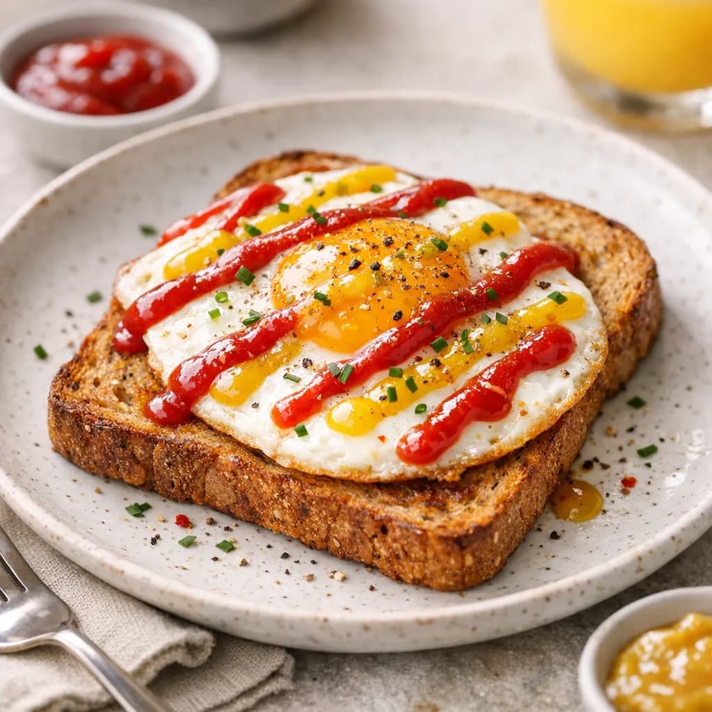 Savory Breakfast Toast with Ketchup and Mostarda