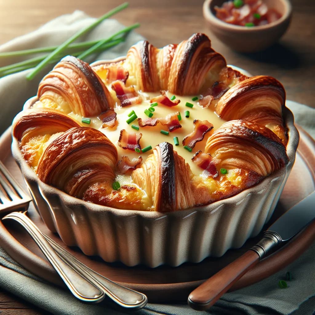 Savory Croissant Bread Pudding with Bacon and Gruyere