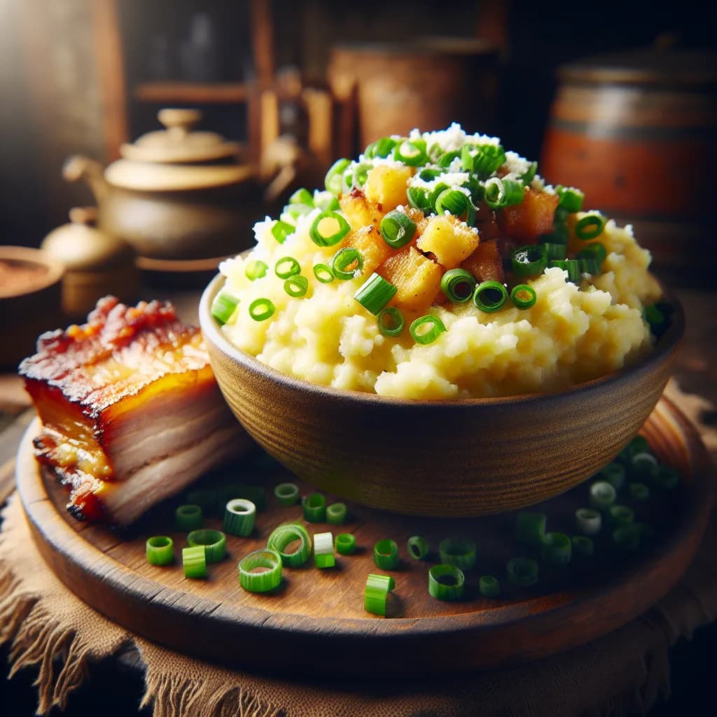 Scallion and Cheese Mealie Pap with Crispy Pork Belly