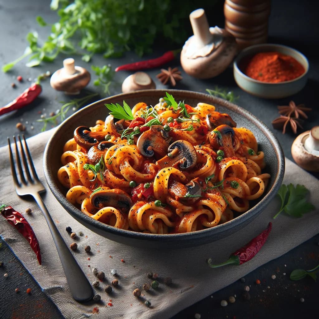 Scharfe Champignon-Nudeln