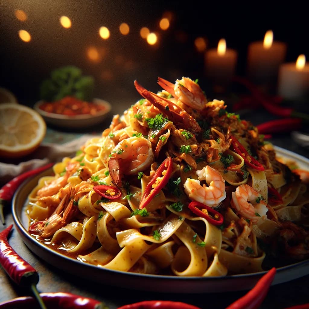 Scharfe Krebsfleisch und Garnelen Pasta