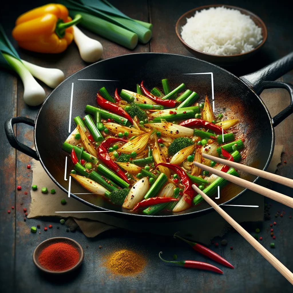 Scharfe Lauch-Spitzpaprika-Wok