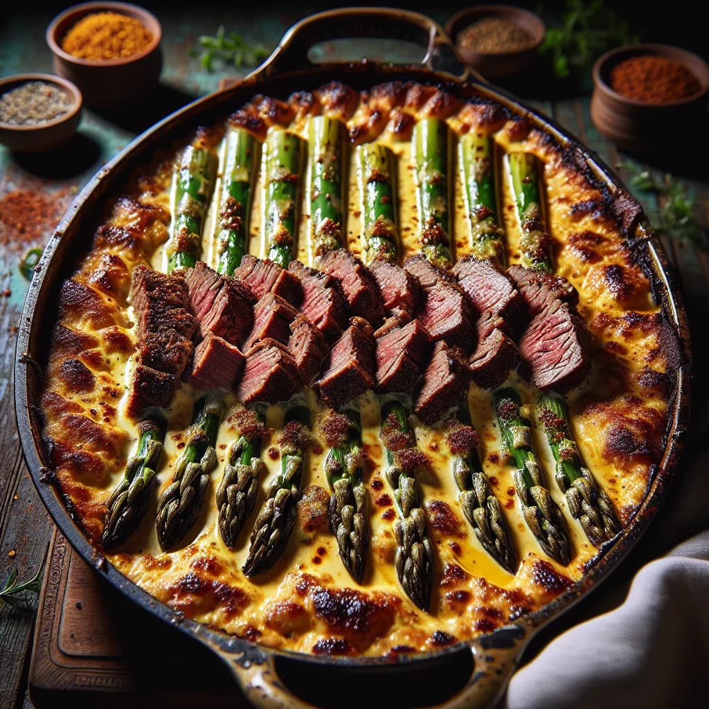 Scharfer Spargel-Fleisch Auflauf