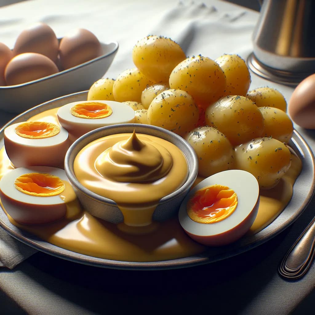 Senfeier mit Kartoffeln
