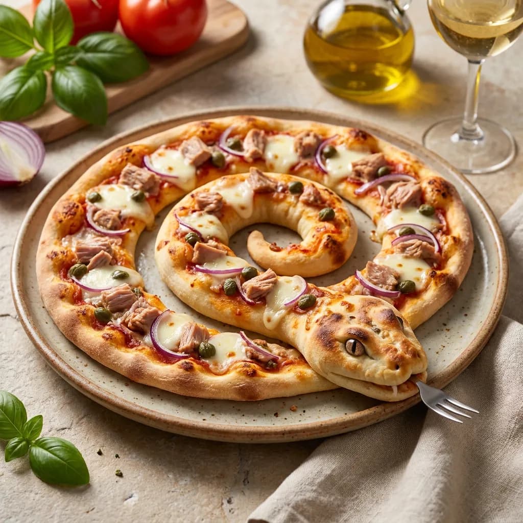 Serpente di Pizza al Tonno, Capperi e Cipolla