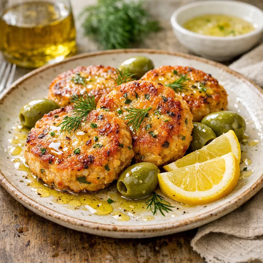 Sicilian Salmon Cakes with Truffle Olive Oil and Lemon