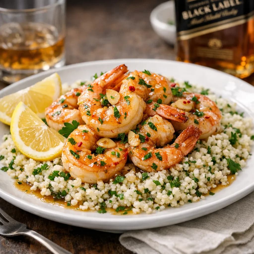 Sicilian Shrimp Scampi with Black Label and Herbed Couscous