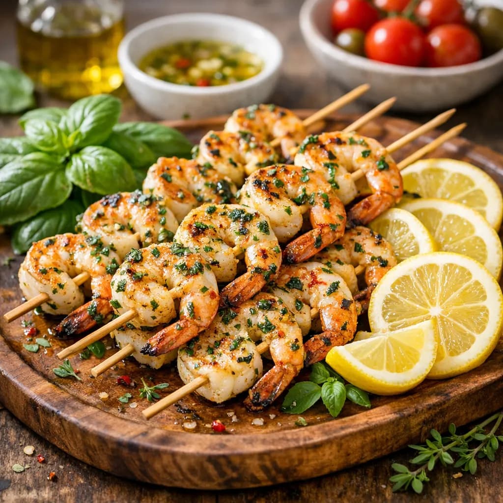 Sicilian Shrimp Skewers with Lemon Herb Marinade