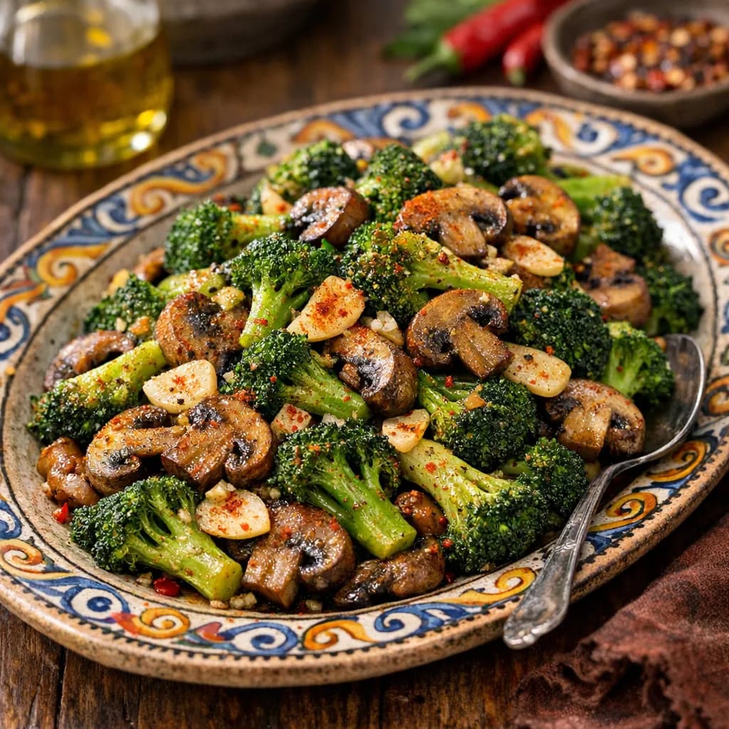 Sicilian Spicy Garlic Broccoli-Mushroom Medley