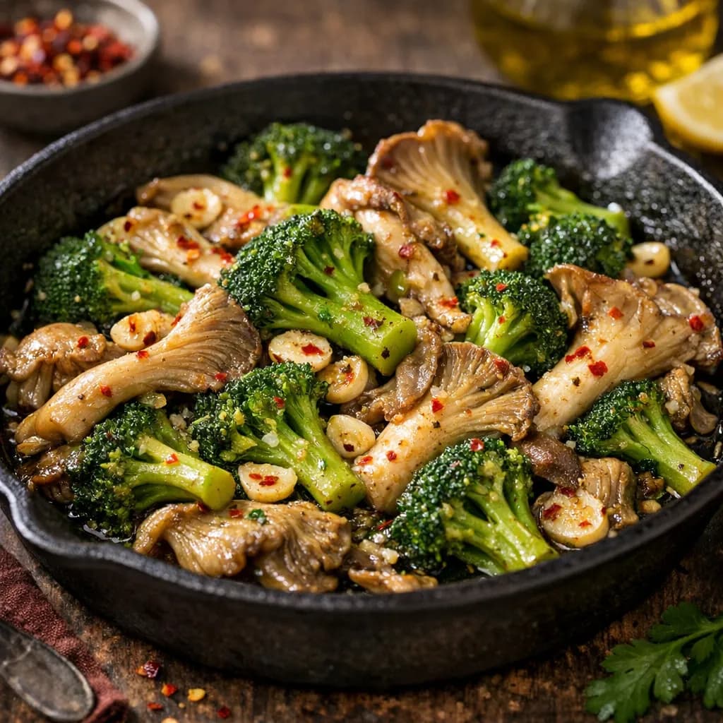 Sicilian Spicy Salted Broccoli-Mushroom Skillet