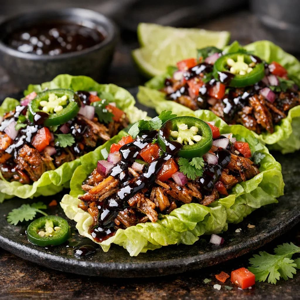 Sicilian Tex-Mex Rib Lettuce Wraps with Spicy Truff MeKa-Q Sauce