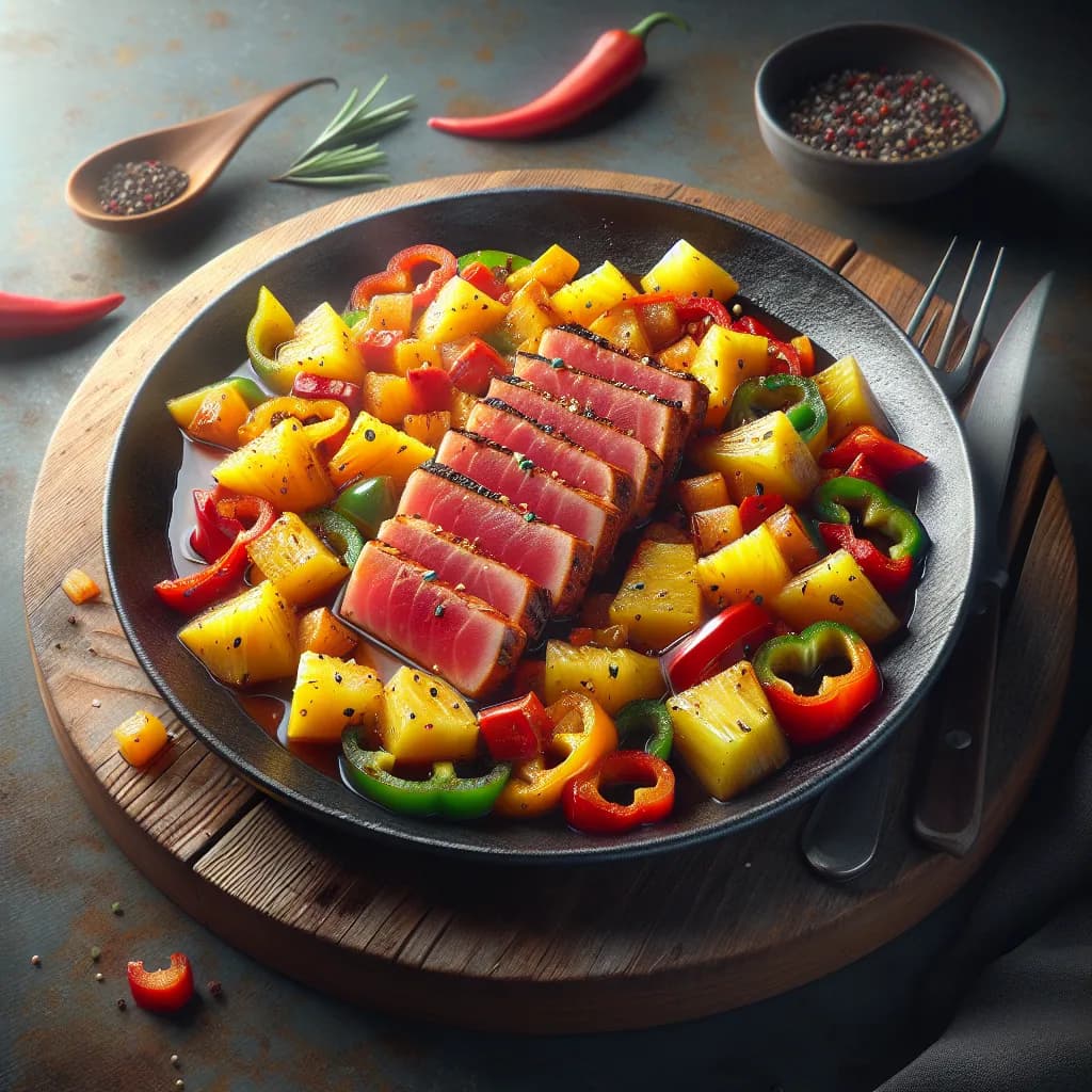 Sizzling Pineapple Ahi Woohoo Tuna with Bell Peppers