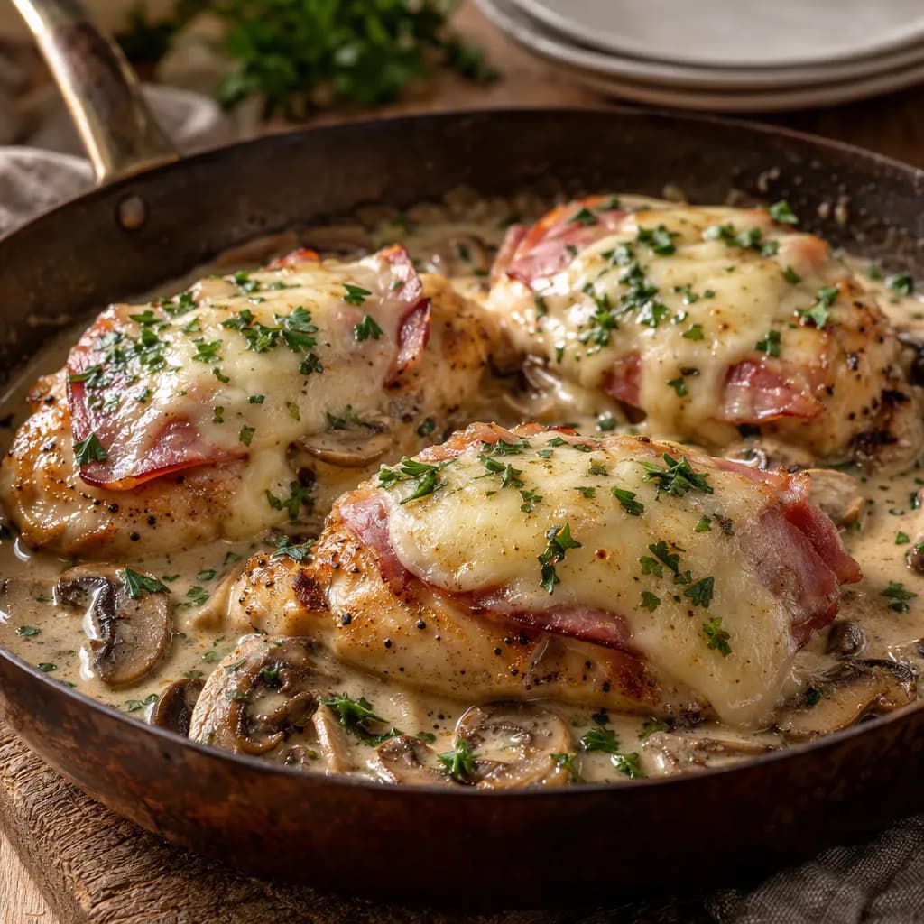 Skillet Chicken Cordon Bleu with Mushroom Sauce