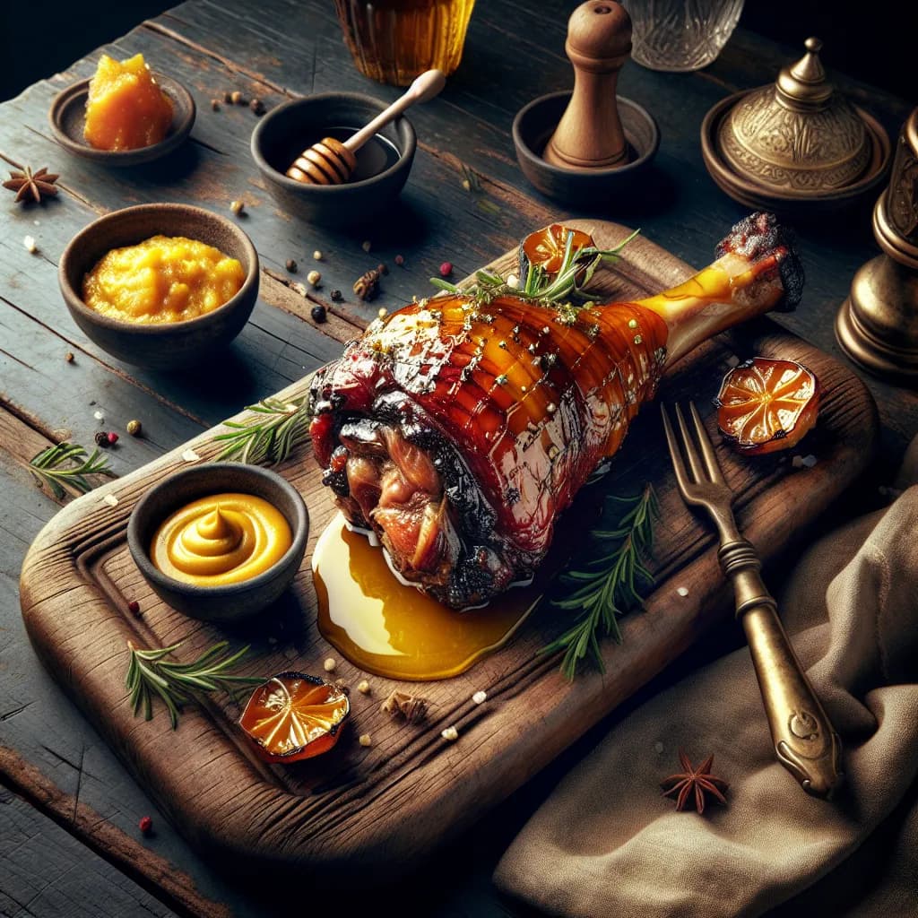 Slow Cooked Lamb Leg with Honey and Mustard