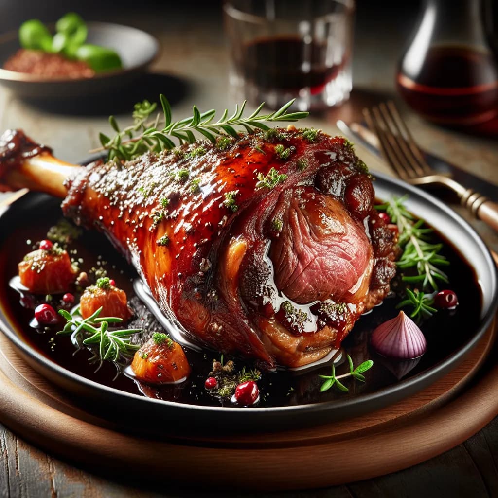 Slow Cooked Lamb Leg with Red Wine and Herbs