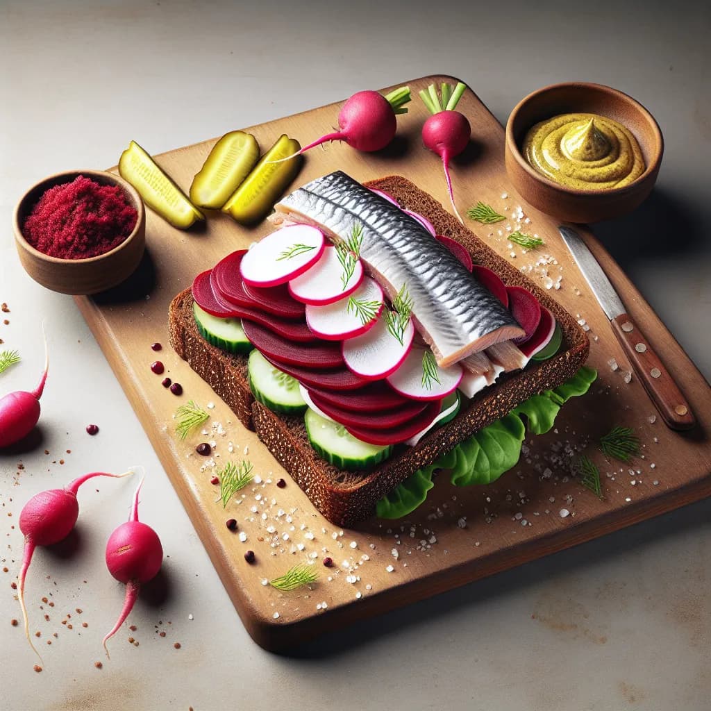 Smörrebröd mit Hering und Roter Bete